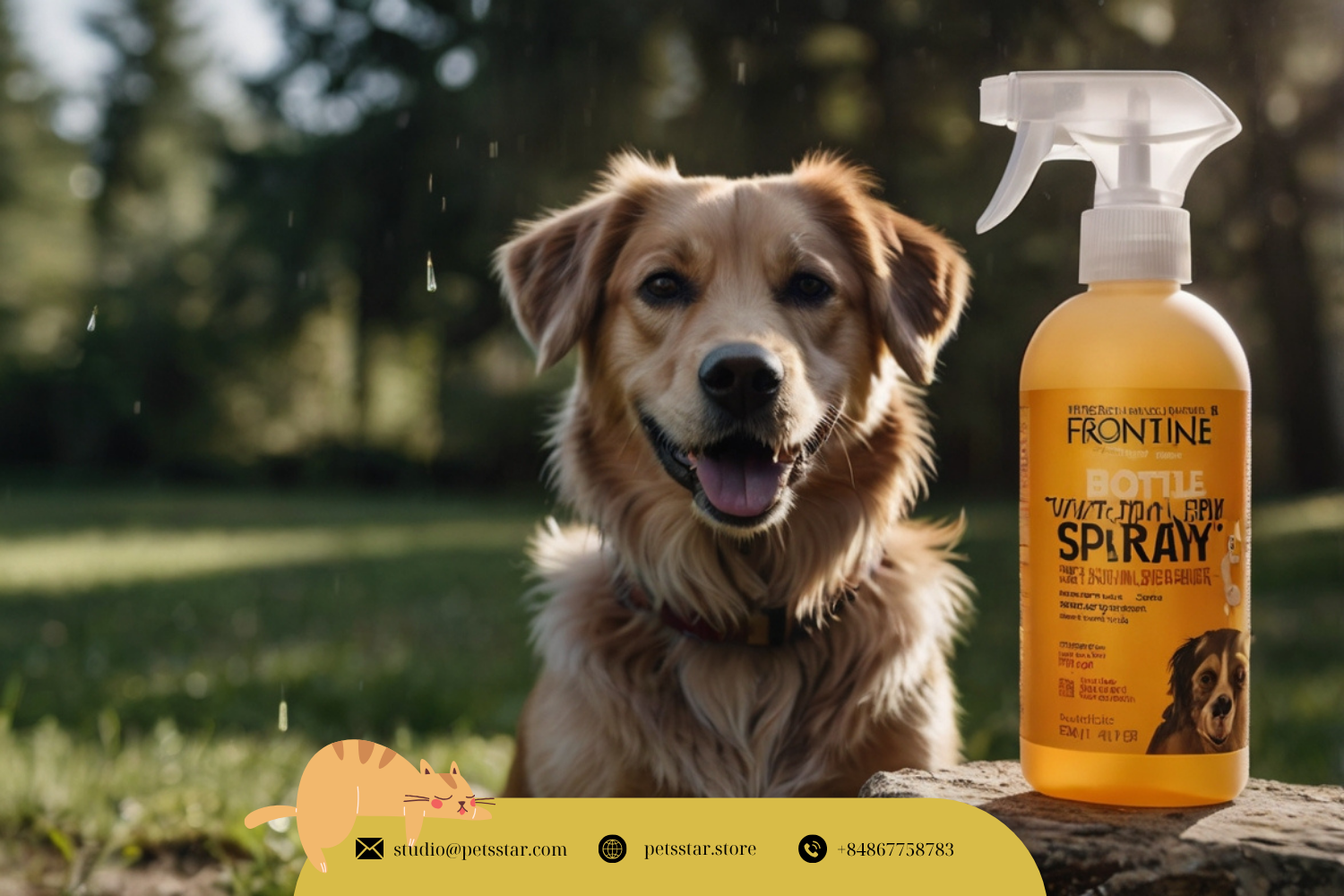 Thuốc uống trị ve rận cho chó Frontline Spray và chú chó khỏe mạnh